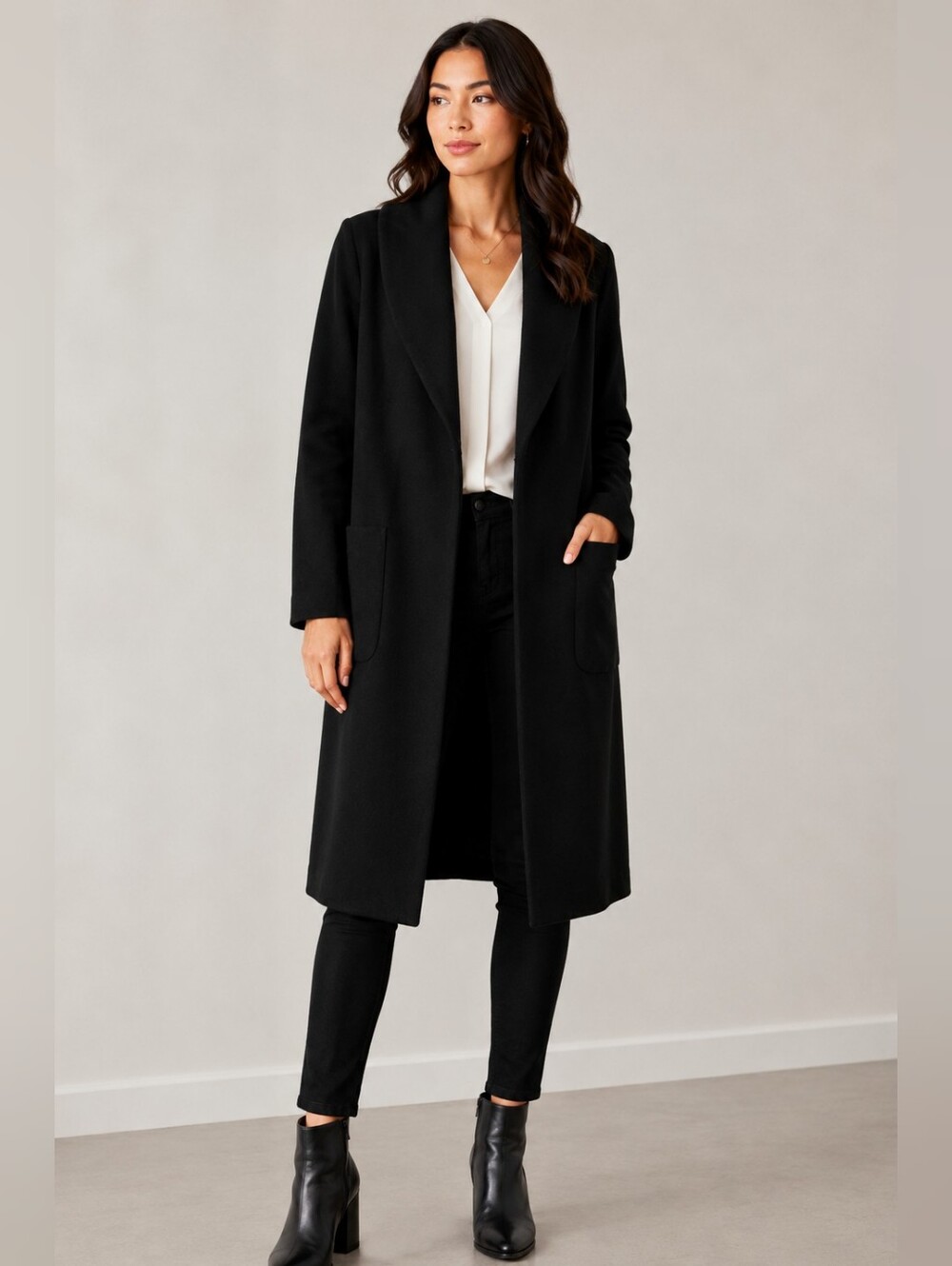 Joie Black Longline Cardigan Coatigan Shawl Collar Button Front Pockets